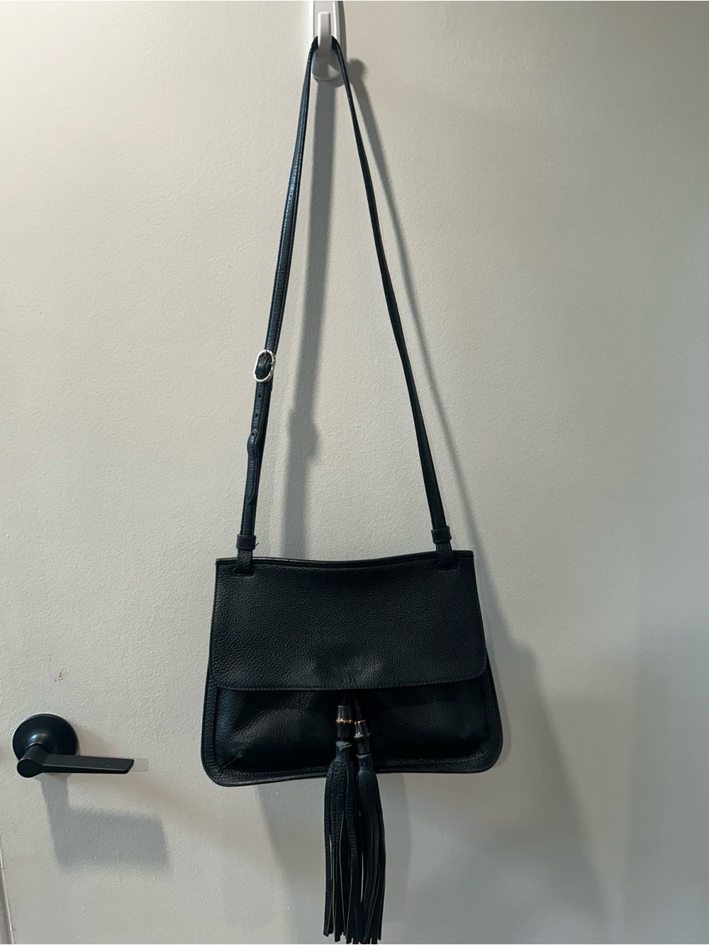 Authentic Gucci Bamboo Daily Medium Black Leather Tassel Shoulder Bag